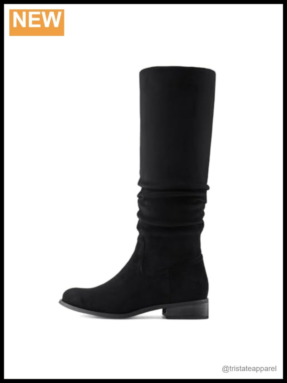 Womens Knee High Slouch Flat Low Heel Boots Ruched Faux Suede Pointed Toe - Picture 4 of 5